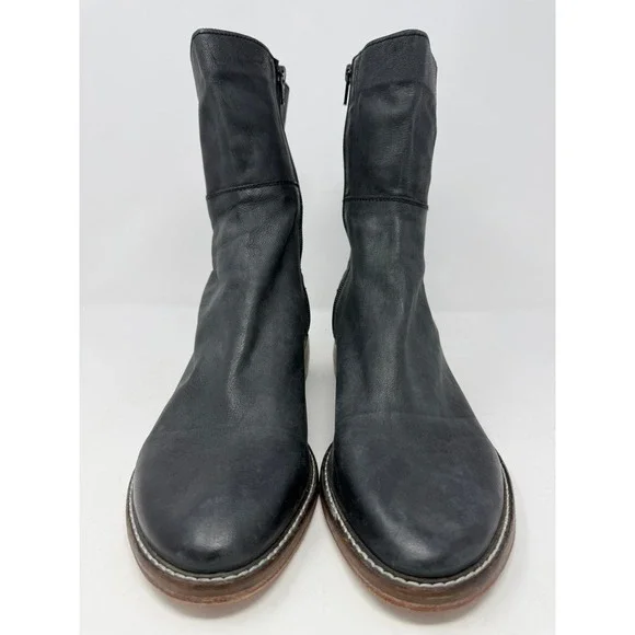 Free People Leo Ankle Boots Women's EU 40 US 10 Leather Block Heel Black - Picture 2 of 9